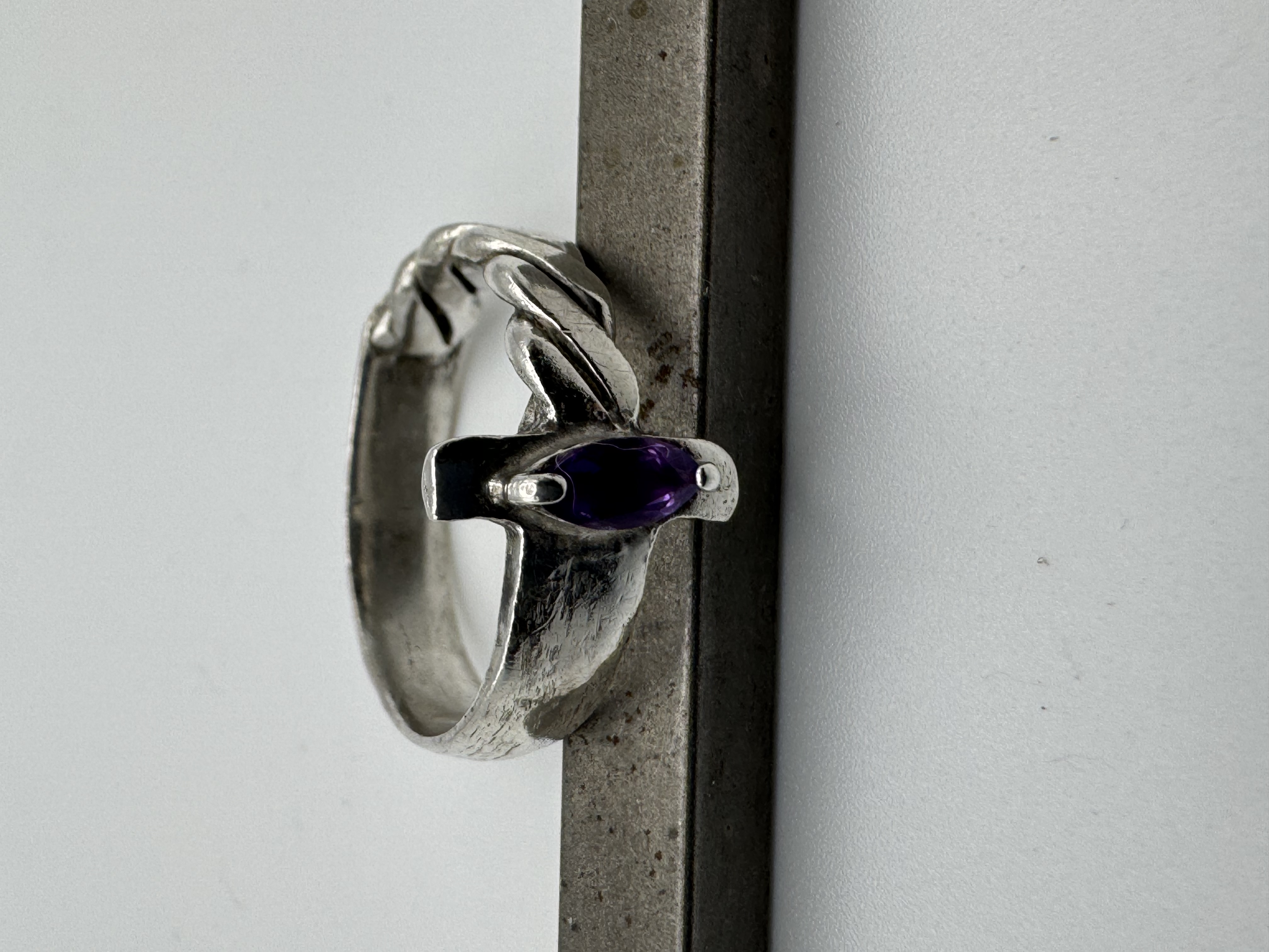 Sword ring with marquise cut amethyst